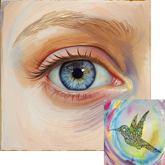 Detailed close-up of a blue eye with artistic shading and highlights.